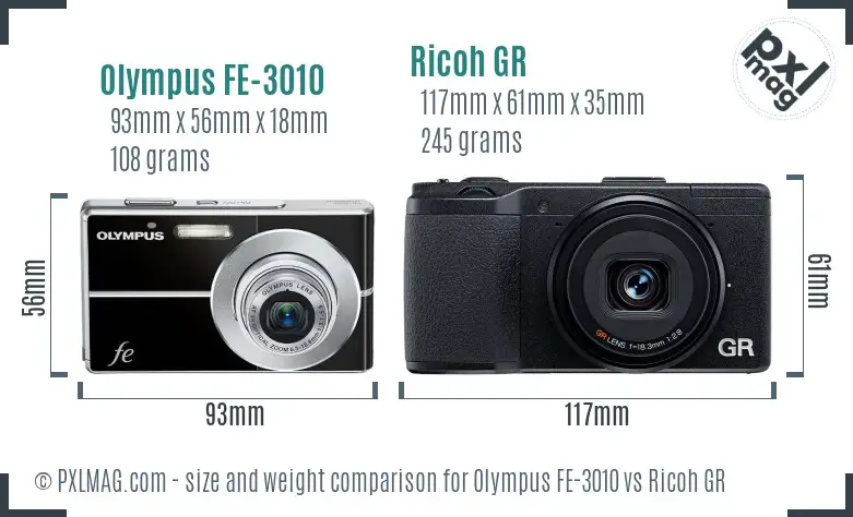 Olympus FE-3010 vs Ricoh GR size comparison