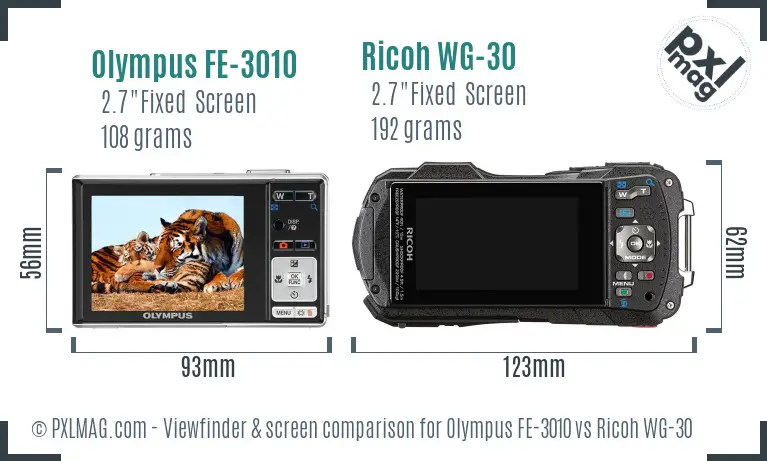 Olympus FE-3010 vs Ricoh WG-30 Screen and Viewfinder comparison