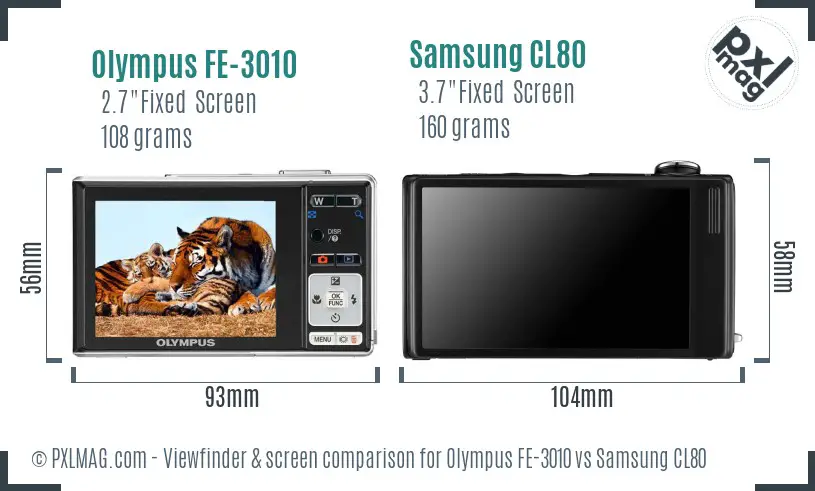 Olympus FE-3010 vs Samsung CL80 Screen and Viewfinder comparison