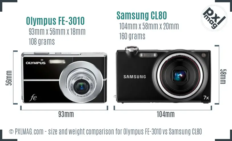 Olympus FE-3010 vs Samsung CL80 size comparison
