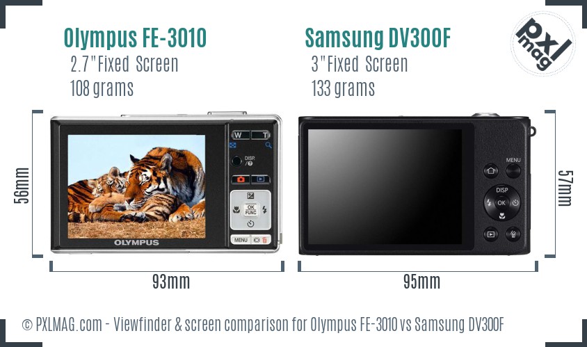 Olympus FE-3010 vs Samsung DV300F Screen and Viewfinder comparison