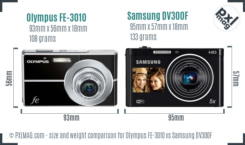 Olympus FE-3010 vs Samsung DV300F size comparison Olympus FE-3010 vs Samsung DV300F size comparison