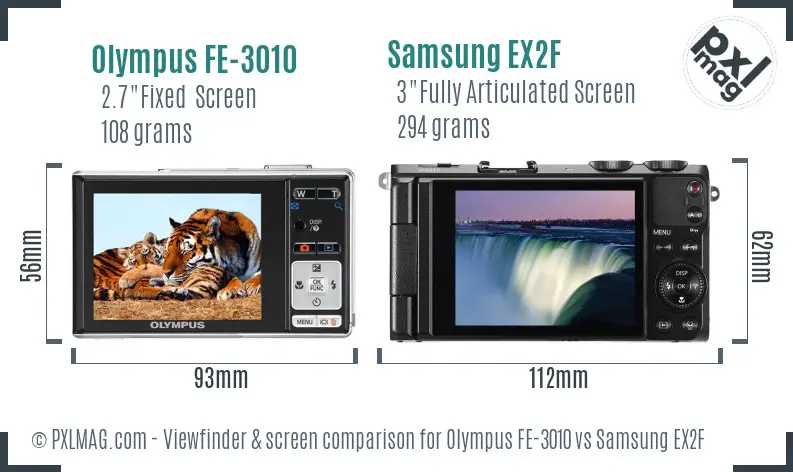 Olympus FE-3010 vs Samsung EX2F Screen and Viewfinder comparison
