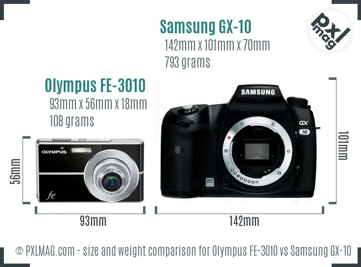 Olympus FE-3010 vs Samsung GX-10 size comparison