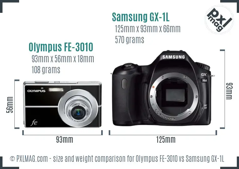 Olympus FE-3010 vs Samsung GX-1L size comparison Olympus FE-3010 vs Samsung GX-1L size comparison