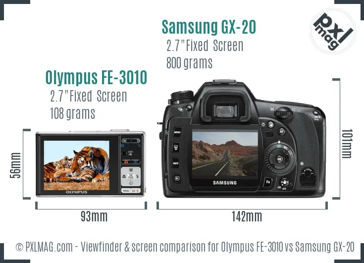 Olympus FE-3010 vs Samsung GX-20 Screen and Viewfinder comparison Olympus FE-3010 vs Samsung GX-20 Screen and Viewfinder comparison