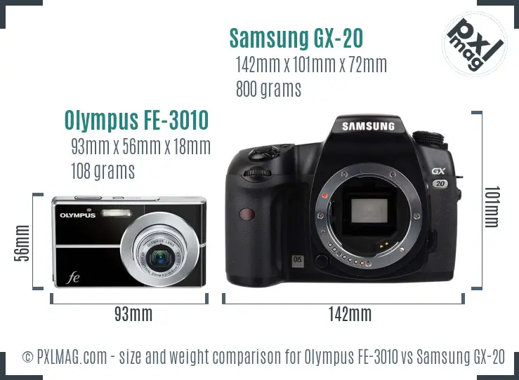 Olympus FE-3010 vs Samsung GX-20 size comparison Olympus FE-3010 vs Samsung GX-20 size comparison