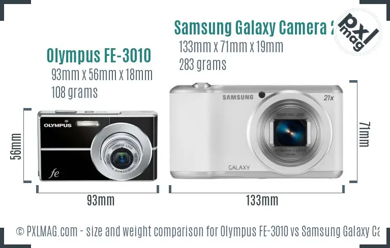 Olympus FE-3010 vs Samsung Galaxy Camera 2 size comparison