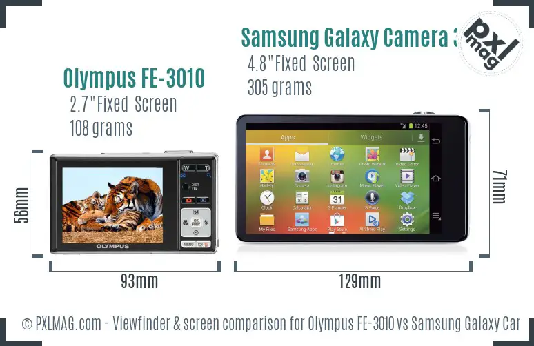 Olympus FE-3010 vs Samsung Galaxy Camera 3G Screen and Viewfinder comparison