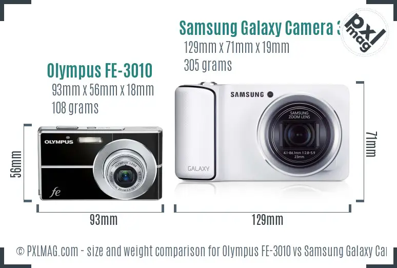 Olympus FE-3010 vs Samsung Galaxy Camera 3G size comparison Olympus FE-3010 vs Samsung Galaxy Camera 3G size comparison