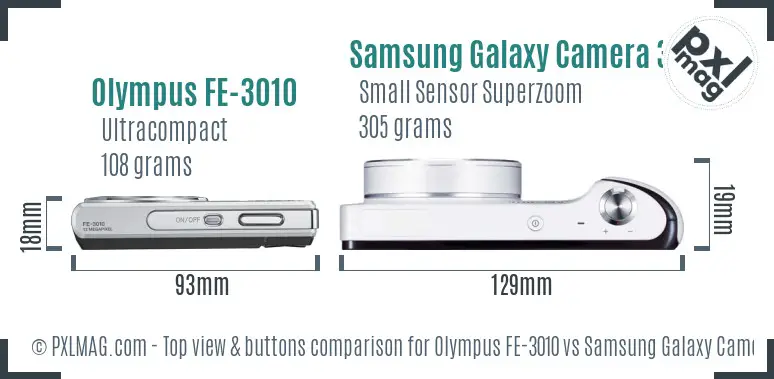 Olympus FE-3010 vs Samsung Galaxy Camera 3G top view buttons comparison