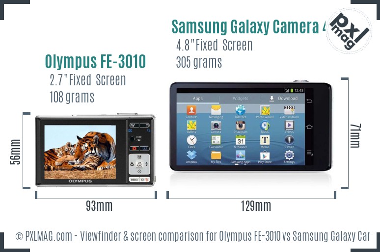 Olympus FE-3010 vs Samsung Galaxy Camera 4G Screen and Viewfinder comparison