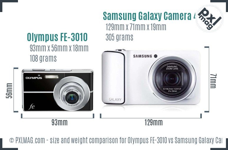Olympus FE-3010 vs Samsung Galaxy Camera 4G size comparison Olympus FE-3010 vs Samsung Galaxy Camera 4G size comparison