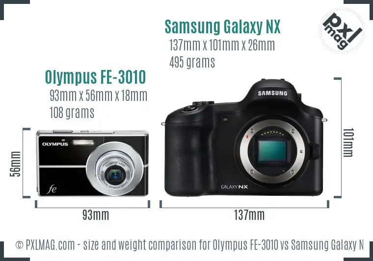 Olympus FE-3010 vs Samsung Galaxy NX size comparison