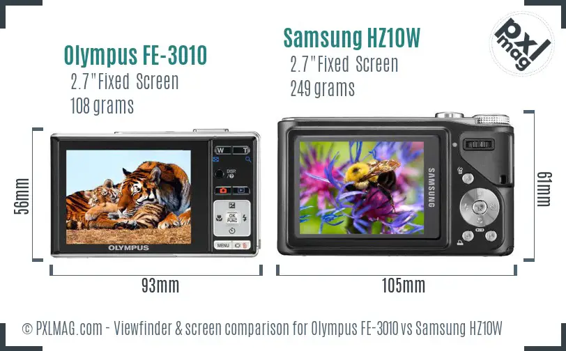 Olympus FE-3010 vs Samsung HZ10W Screen and Viewfinder comparison Olympus FE-3010 vs Samsung HZ10W Screen and Viewfinder comparison