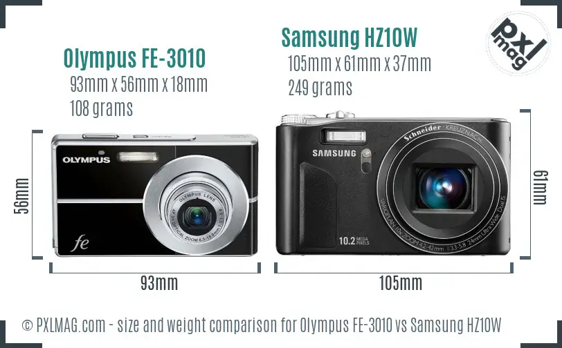 Olympus FE-3010 vs Samsung HZ10W size comparison Olympus FE-3010 vs Samsung HZ10W size comparison