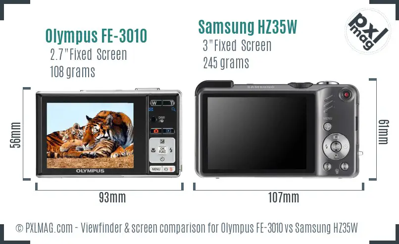 Olympus FE-3010 vs Samsung HZ35W Screen and Viewfinder comparison