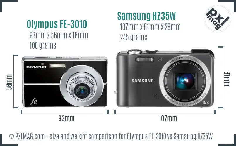 Olympus FE-3010 vs Samsung HZ35W size comparison