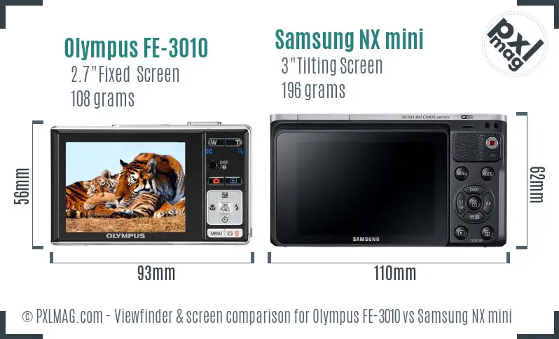 Olympus FE-3010 vs Samsung NX mini Screen and Viewfinder comparison Olympus FE-3010 vs Samsung NX mini Screen and Viewfinder comparison