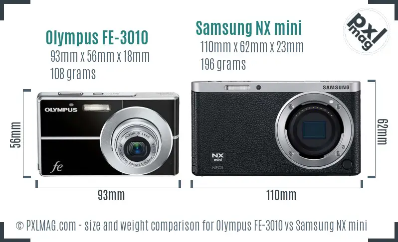 Olympus FE-3010 vs Samsung NX mini size comparison Olympus FE-3010 vs Samsung NX mini size comparison