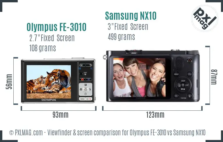 Olympus FE-3010 vs Samsung NX10 Screen and Viewfinder comparison