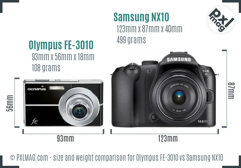 Olympus FE-3010 vs Samsung NX10 size comparison Olympus FE-3010 vs Samsung NX10 size comparison