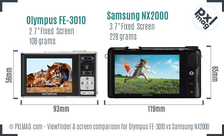 Olympus FE-3010 vs Samsung NX2000 Screen and Viewfinder comparison