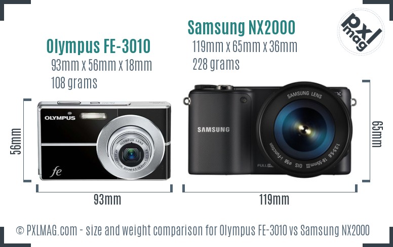 Olympus FE-3010 vs Samsung NX2000 size comparison
