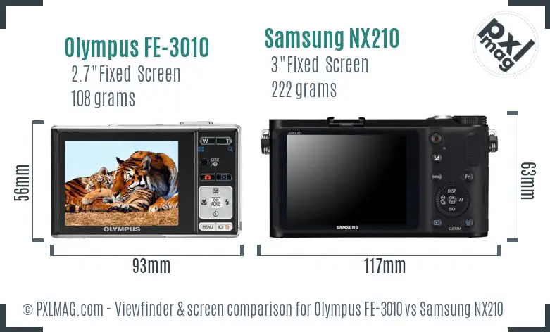 Olympus FE-3010 vs Samsung NX210 Screen and Viewfinder comparison