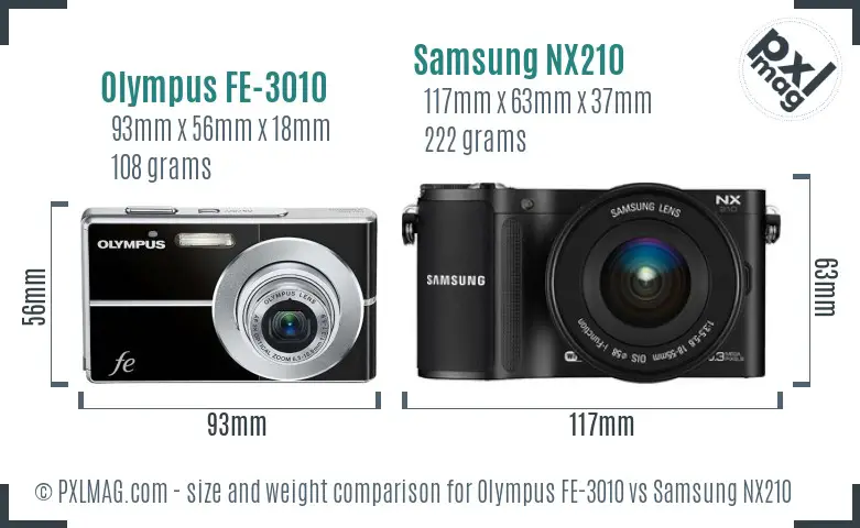 Olympus FE-3010 vs Samsung NX210 size comparison