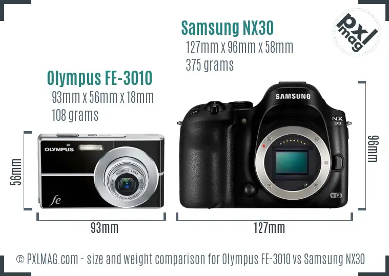 Olympus FE-3010 vs Samsung NX30 size comparison