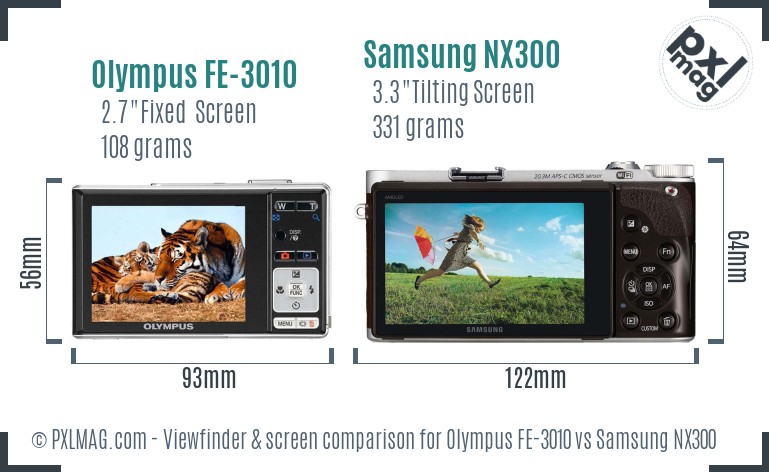 Olympus FE-3010 vs Samsung NX300 Screen and Viewfinder comparison