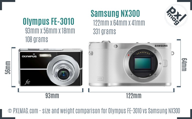Olympus FE-3010 vs Samsung NX300 size comparison