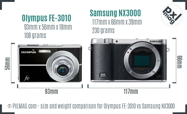 Olympus FE-3010 vs Samsung NX3000 size comparison Olympus FE-3010 vs Samsung NX3000 size comparison