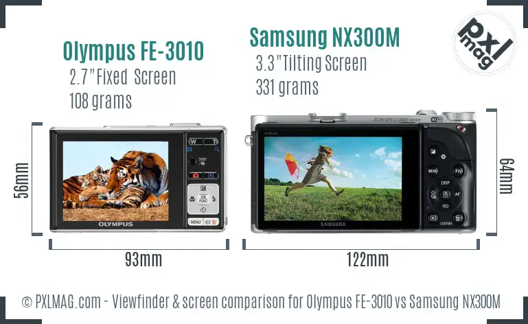 Olympus FE-3010 vs Samsung NX300M Screen and Viewfinder comparison