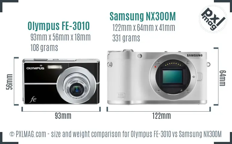 Olympus FE-3010 vs Samsung NX300M size comparison