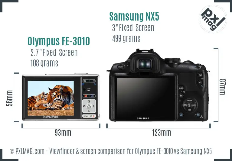 Olympus FE-3010 vs Samsung NX5 Screen and Viewfinder comparison