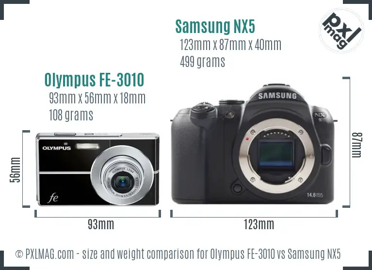 Olympus FE-3010 vs Samsung NX5 size comparison