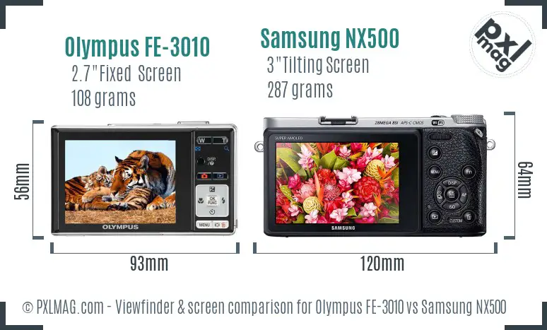 Olympus FE-3010 vs Samsung NX500 Screen and Viewfinder comparison