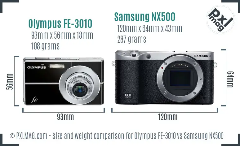 Olympus FE-3010 vs Samsung NX500 size comparison