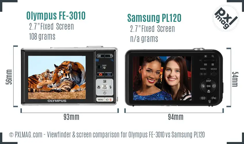 Olympus FE-3010 vs Samsung PL120 Screen and Viewfinder comparison