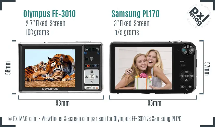 Olympus FE-3010 vs Samsung PL170 Screen and Viewfinder comparison