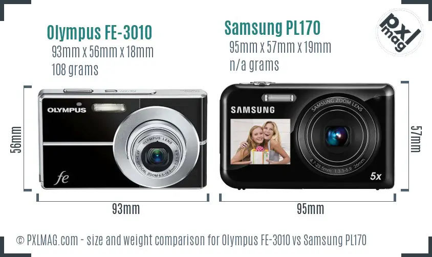 Olympus FE-3010 vs Samsung PL170 size comparison