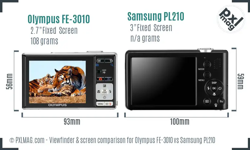 Olympus FE-3010 vs Samsung PL210 Screen and Viewfinder comparison