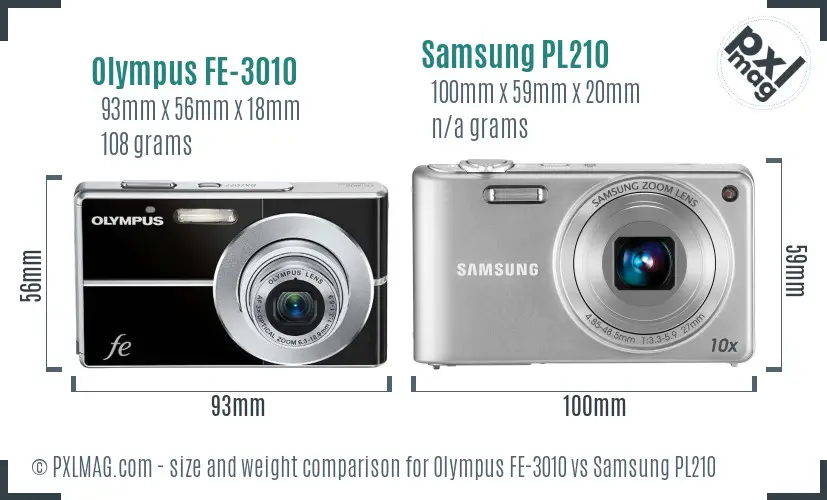 Olympus FE-3010 vs Samsung PL210 size comparison