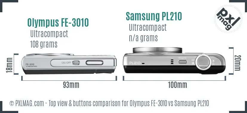 Olympus FE-3010 vs Samsung PL210 top view buttons comparison