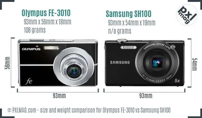 Olympus FE-3010 vs Samsung SH100 size comparison