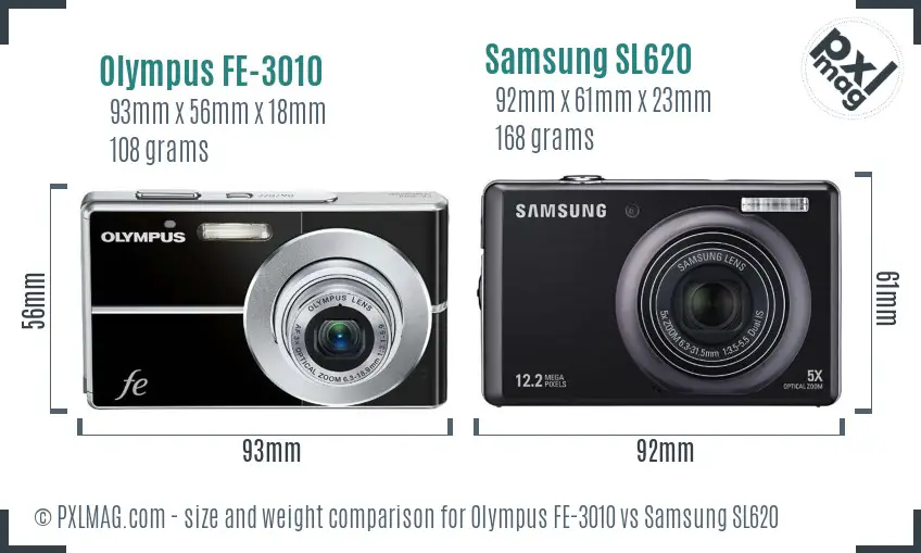 Olympus FE-3010 vs Samsung SL620 size comparison