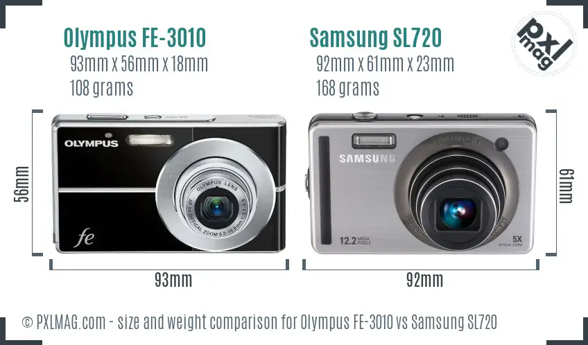 Olympus FE-3010 vs Samsung SL720 size comparison