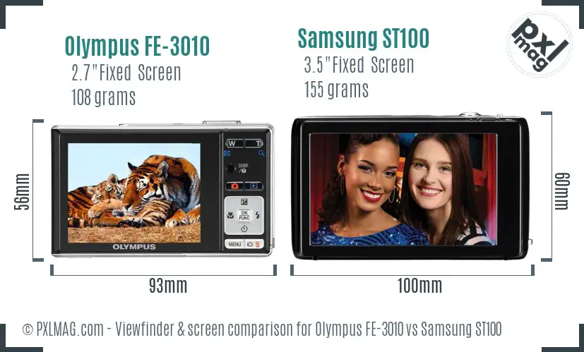 Olympus FE-3010 vs Samsung ST100 Screen and Viewfinder comparison